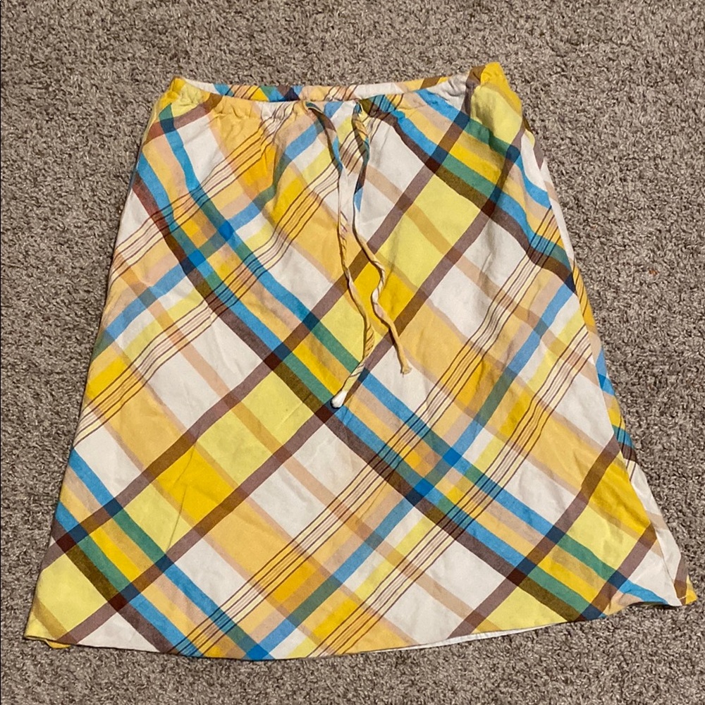 Yellow and Blue A-Line Knee-Length Skirt with Tie Front
